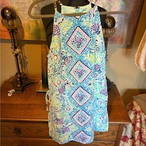 Lilly Pulitzer Aqua Multi Floral Halter Dress